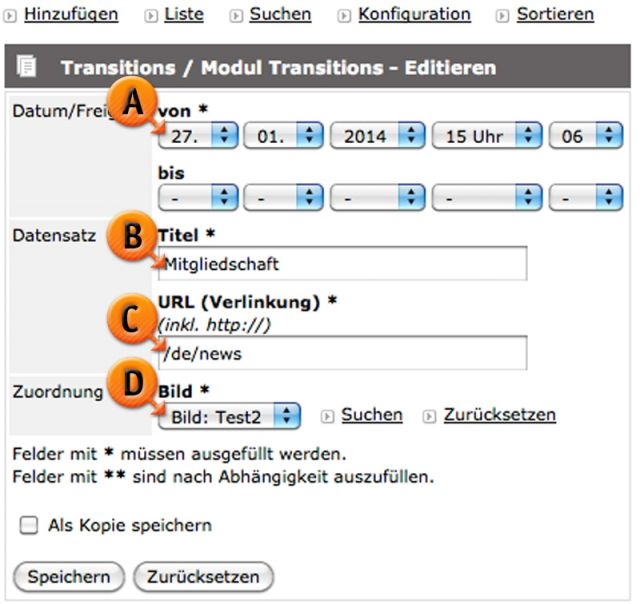 Modul Transitions / Editieren & Hinzufügen © echonet communication GmbH
