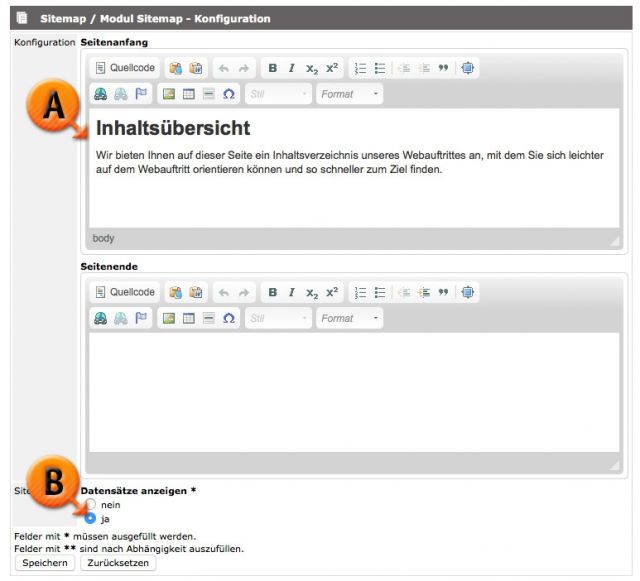 Modul Sitemap / Konfiguration © echonet communication GmbH