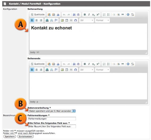 Modul Formmail konfigurieren © echonet