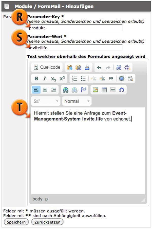 Modul Formmail PopUp Parameter © echonet