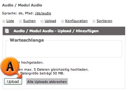 Modul Audio / Upload-Screen © echonet communication GmbH