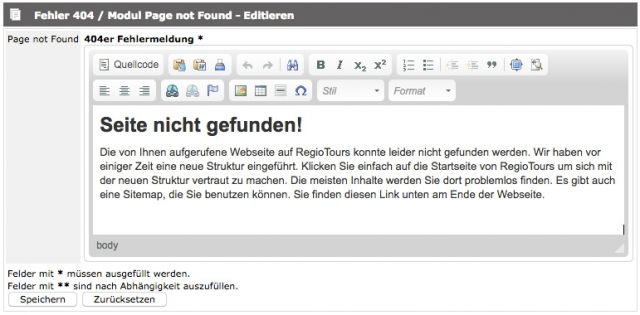 Modul 404 Page Not Found © echonet communication GmbH